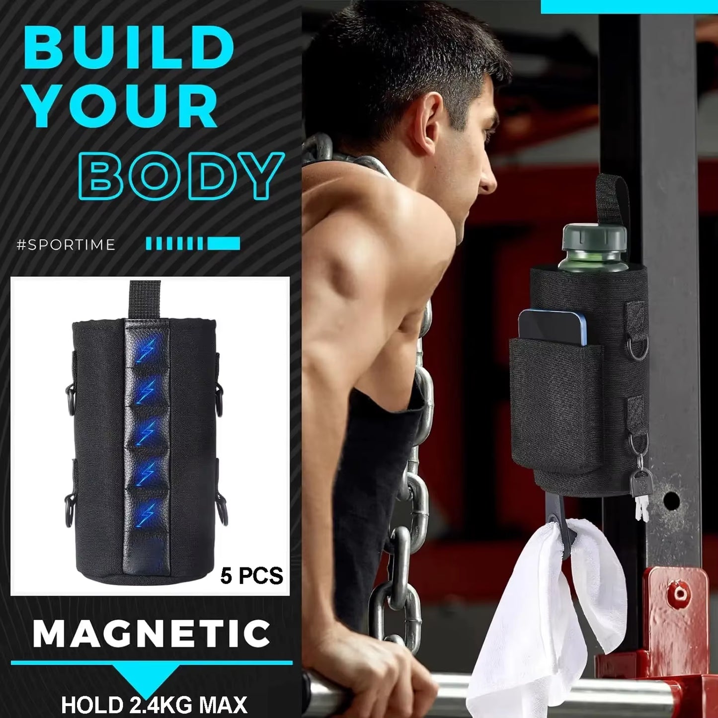 Magnetic GYM Mobile Phone Bag Sleeve, Sport Running Water Bottle Carrier,Multi Purpose Crossbody Sling Chest Bag for Men Women