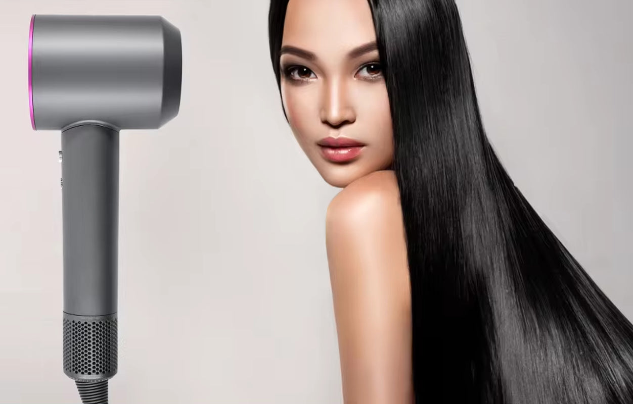 Professional Ionic Hair Dryer Super Hair Dryer, Innovative Latest Generation Design without Blades, Reduced Weight and Size, with Six Accessories, Includes Wall Mount, Straightening Nozzle, Flyaway, Diffuser, Soft Air Nozzle, Soft Nozzle, Alumar