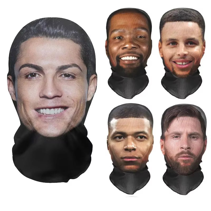 3D Funny Pattern Mesh Face Mask Head Cover Party Cosplay Props UV Protection Shield Ronaldo Pattern