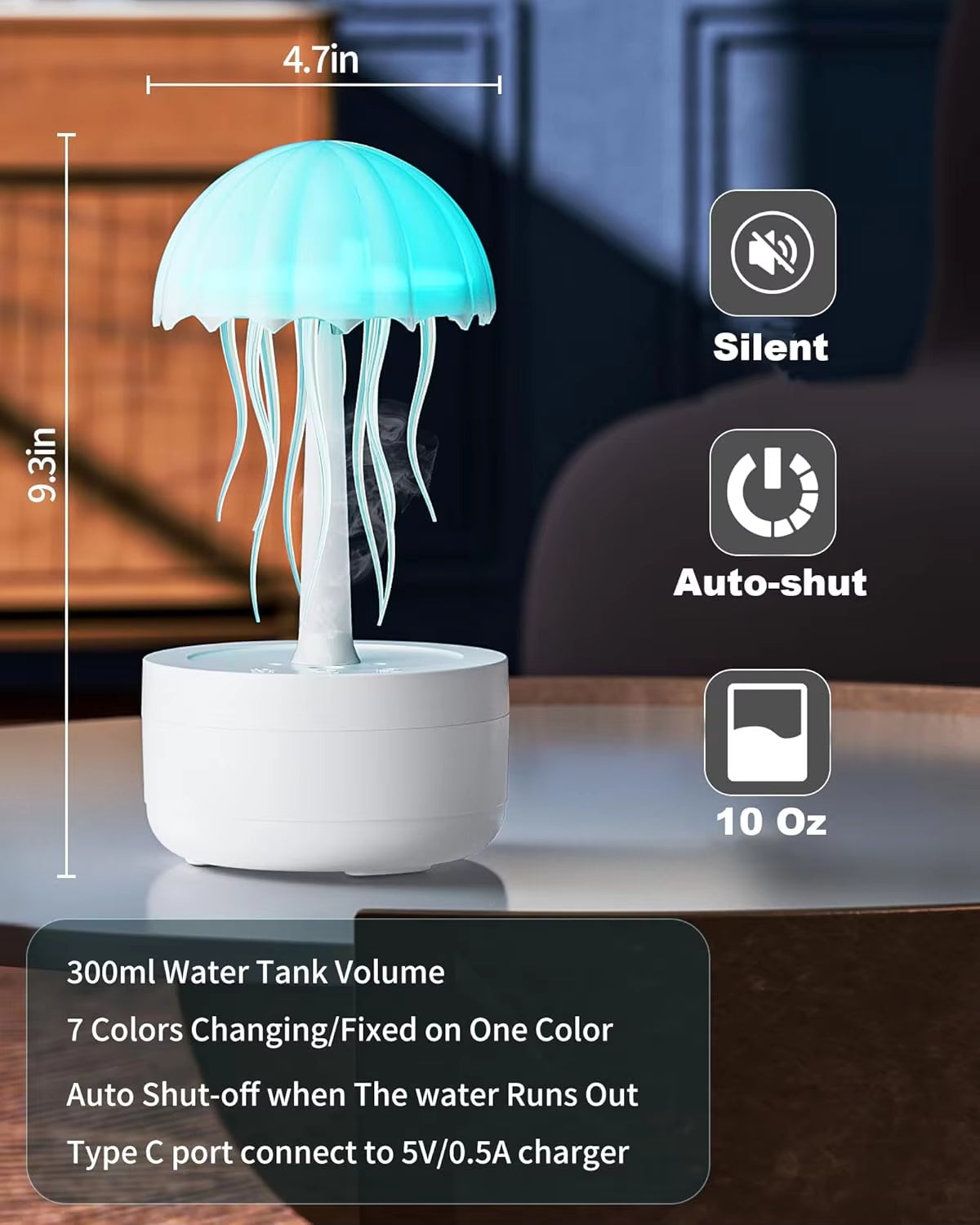 Jellyfish Cartoon Nihgt Light RGB Voice Control Jellyfish Bedside Lamp Type-C LED Night Lamp Upgraded Bluetooth Humidifier Model