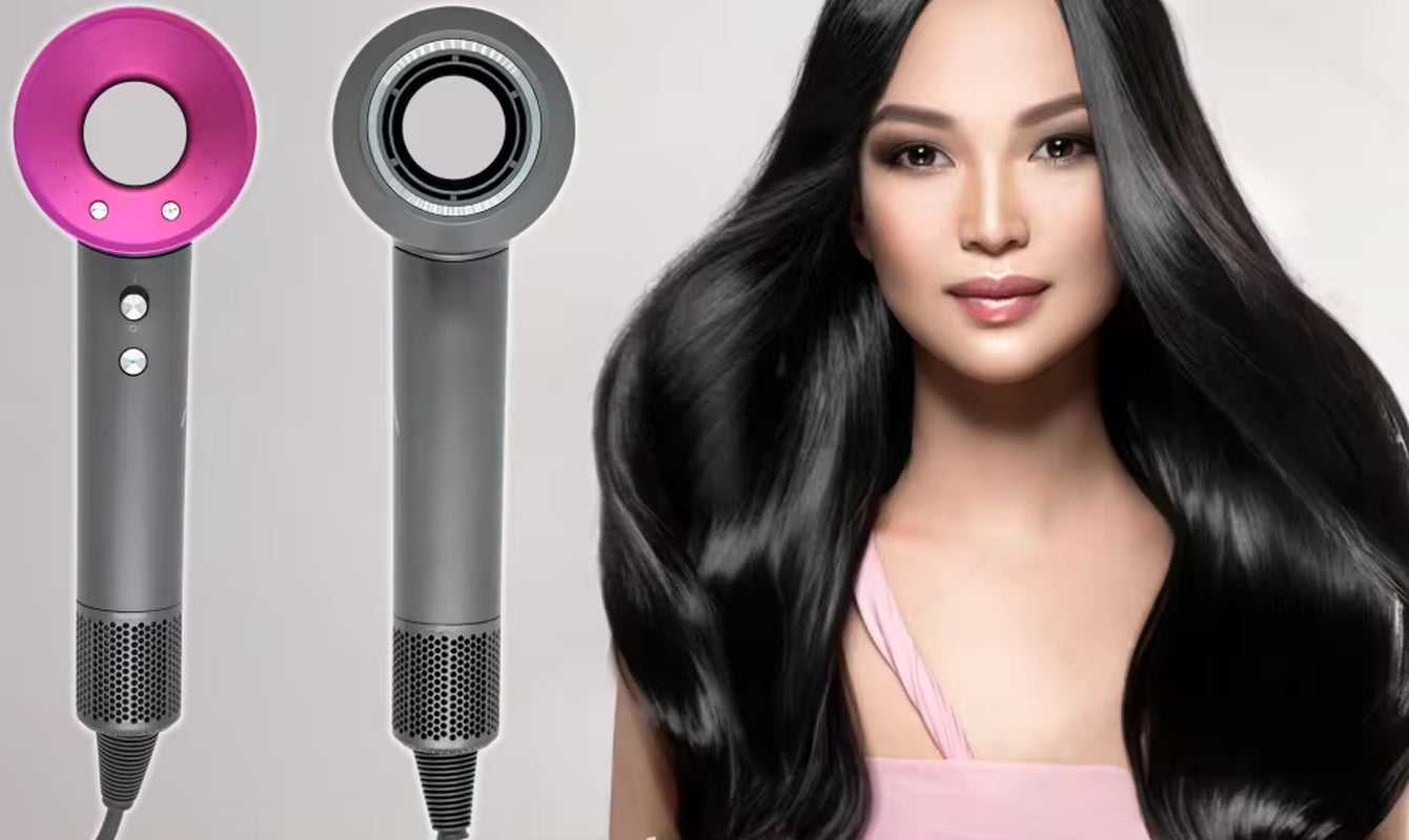 Professional Ionic Hair Dryer Super Hair Dryer, Innovative Latest Generation Design without Blades, Reduced Weight and Size, with Six Accessories, Includes Wall Mount, Straightening Nozzle, Flyaway, Diffuser, Soft Air Nozzle, Soft Nozzle, Alumar