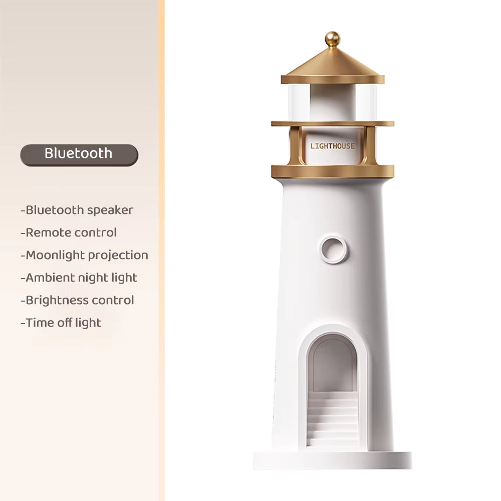 Bluetooth Music Night Lights Moon Projection Lighthouse Dimmable Motion Sensor Atmosphere Lights Sleeping Lamp for Holiday Gifts